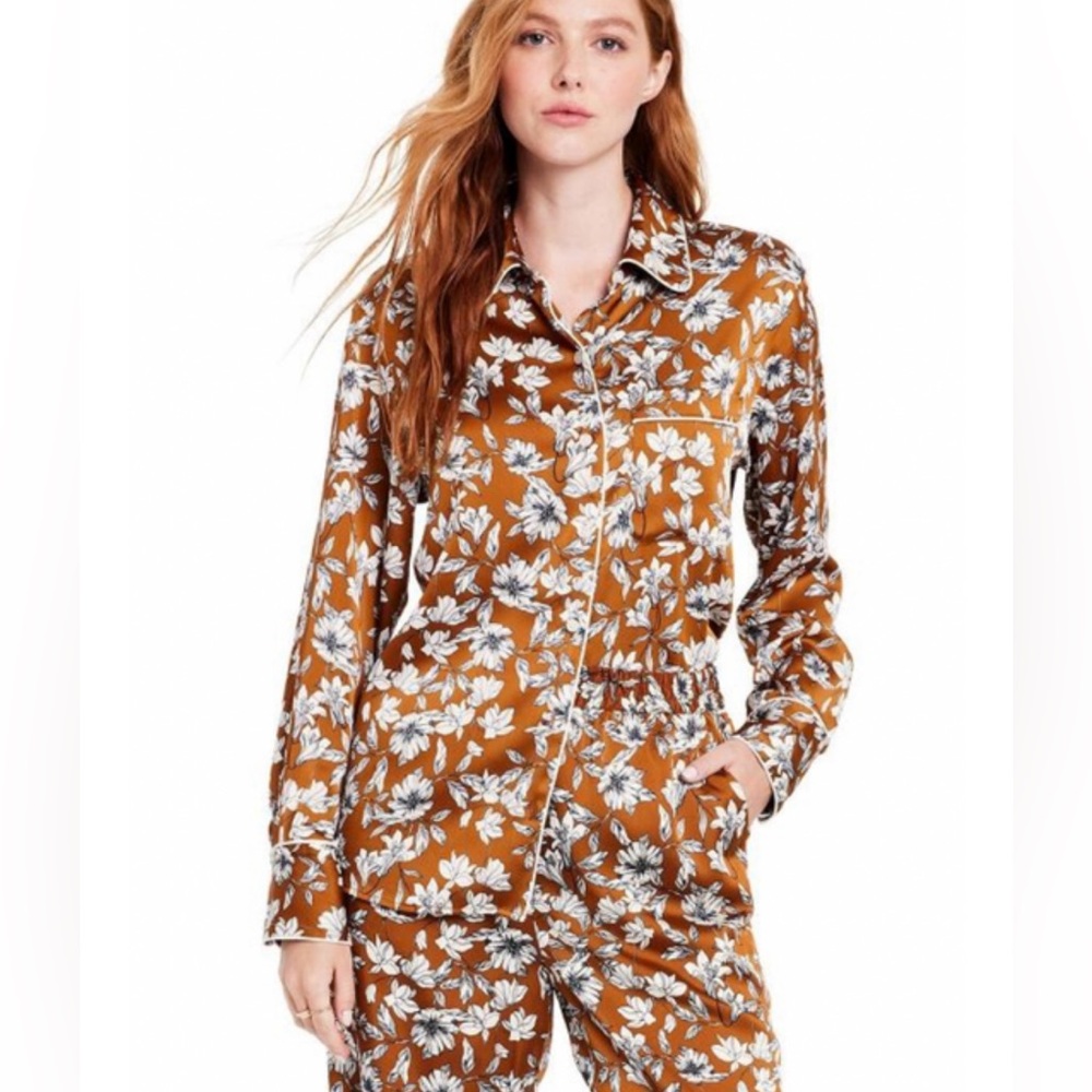 LA LIGNE FOR TARGET:  Brown Floral Button Front Silky PJ inspired blouse Size 2X